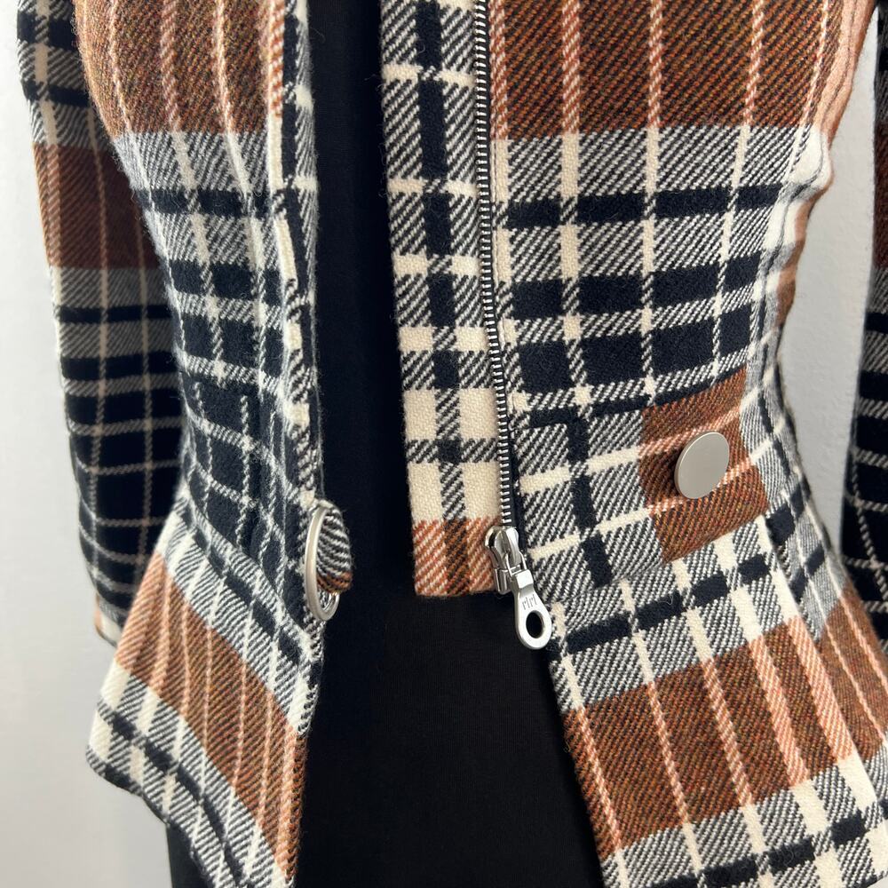 Y2K L.A.M.B 2007 Stefani Jacket Wool Plaid Collar Long Sleeve Ruffle Hem Size 0 - Picture 5 of 8